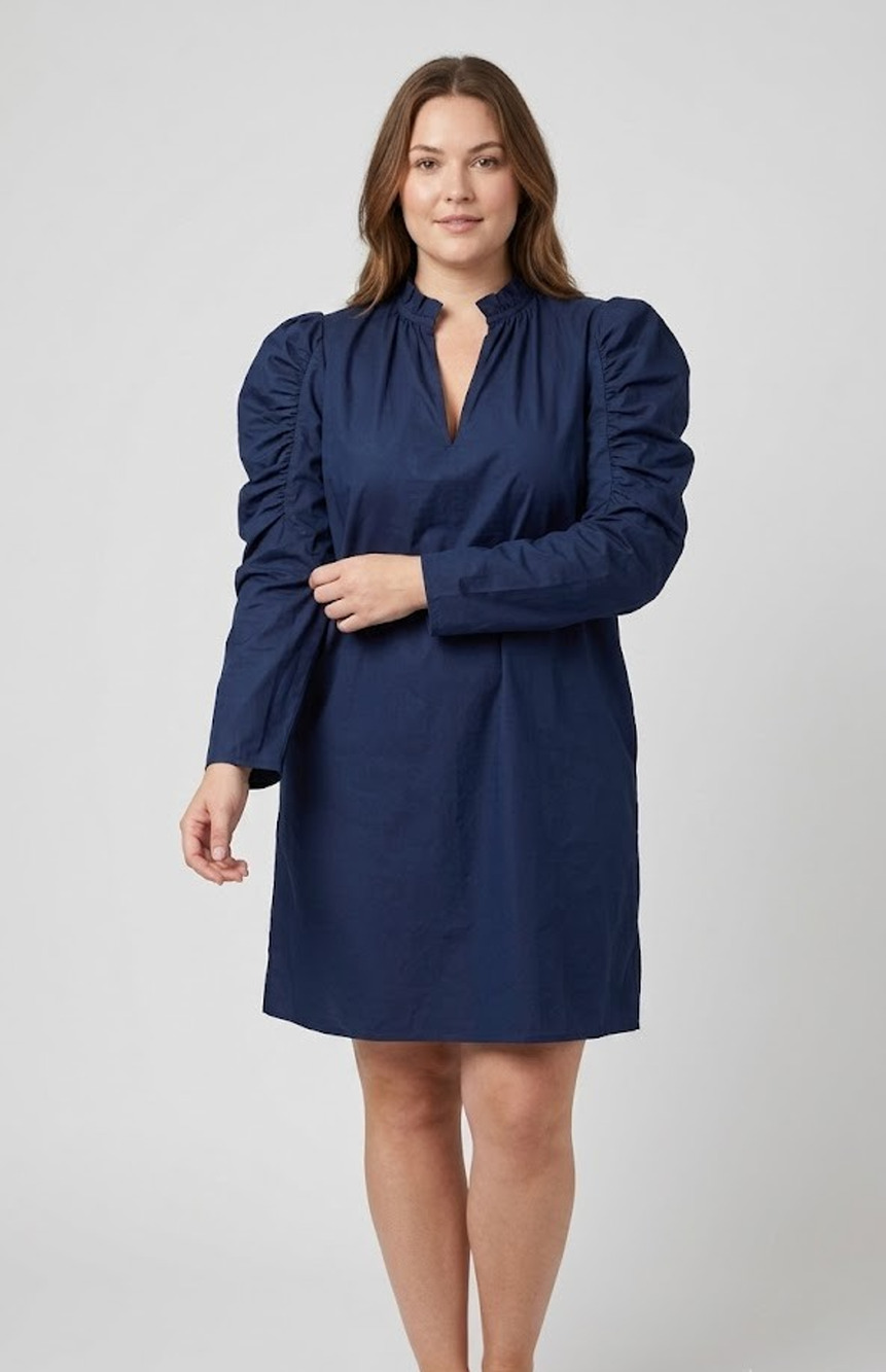Anna Cate Navy Puff Sleeve Shift Dress Cotton Poplin Large